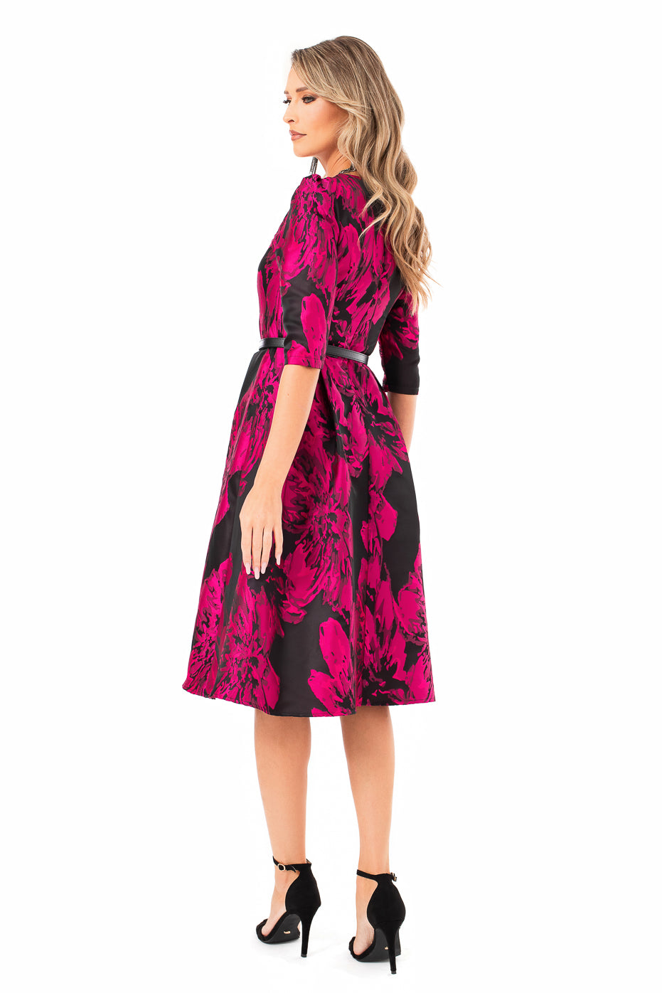 Rochie Midi Eleganta din Tafta cu Imprimeu