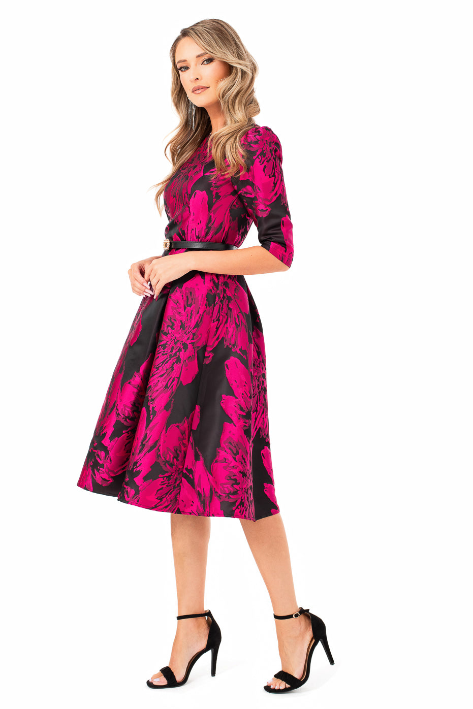Rochie Midi Eleganta din Tafta cu Imprimeu