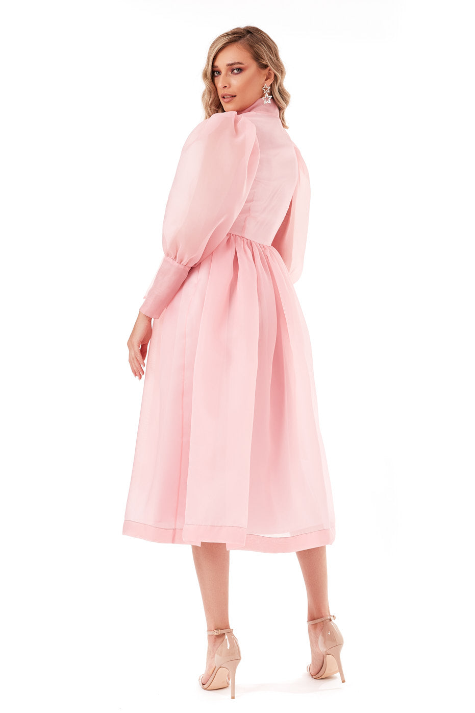 Rochie din Organza cu Nasturi si Maneci Ample