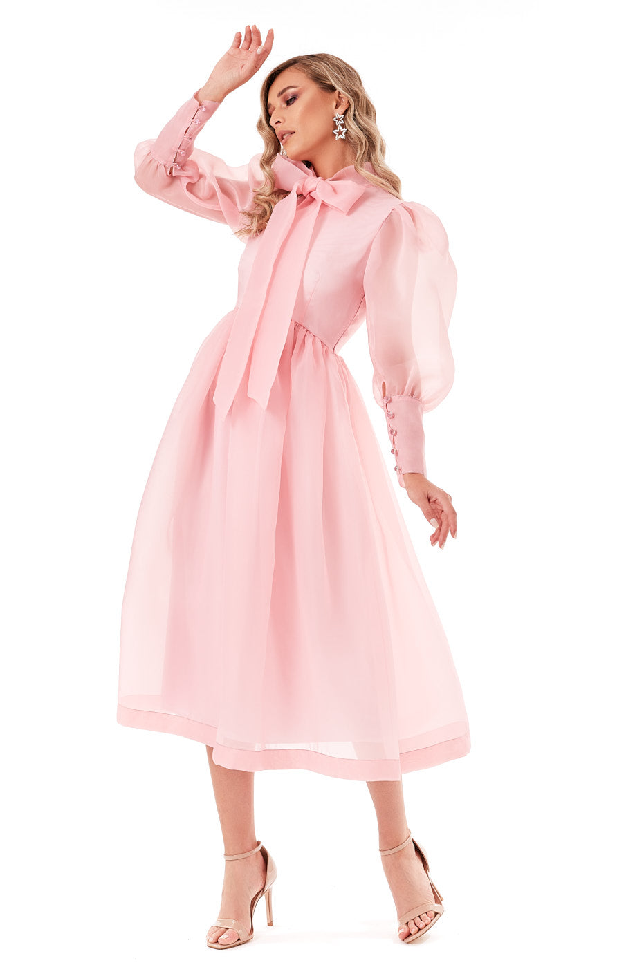Rochie din Organza cu Nasturi si Maneci Ample