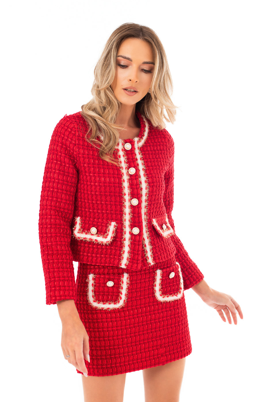 Costum Rosu cu Nasturi Pretiosi - LIMITED EDITION