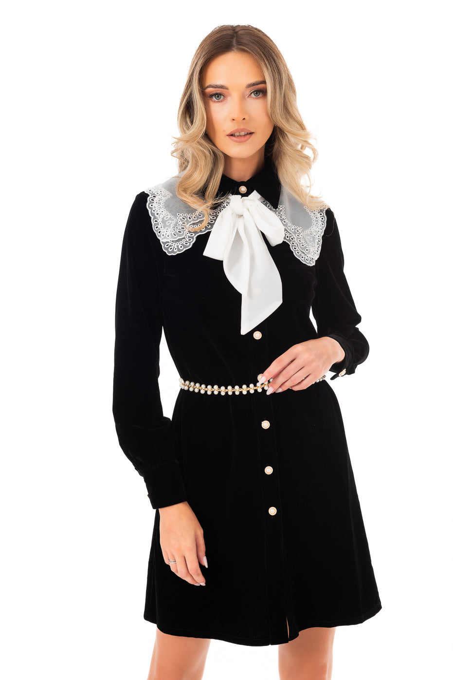 Rochie Din Catifea Cu Guler Detasabil- LIMITED EDITION-