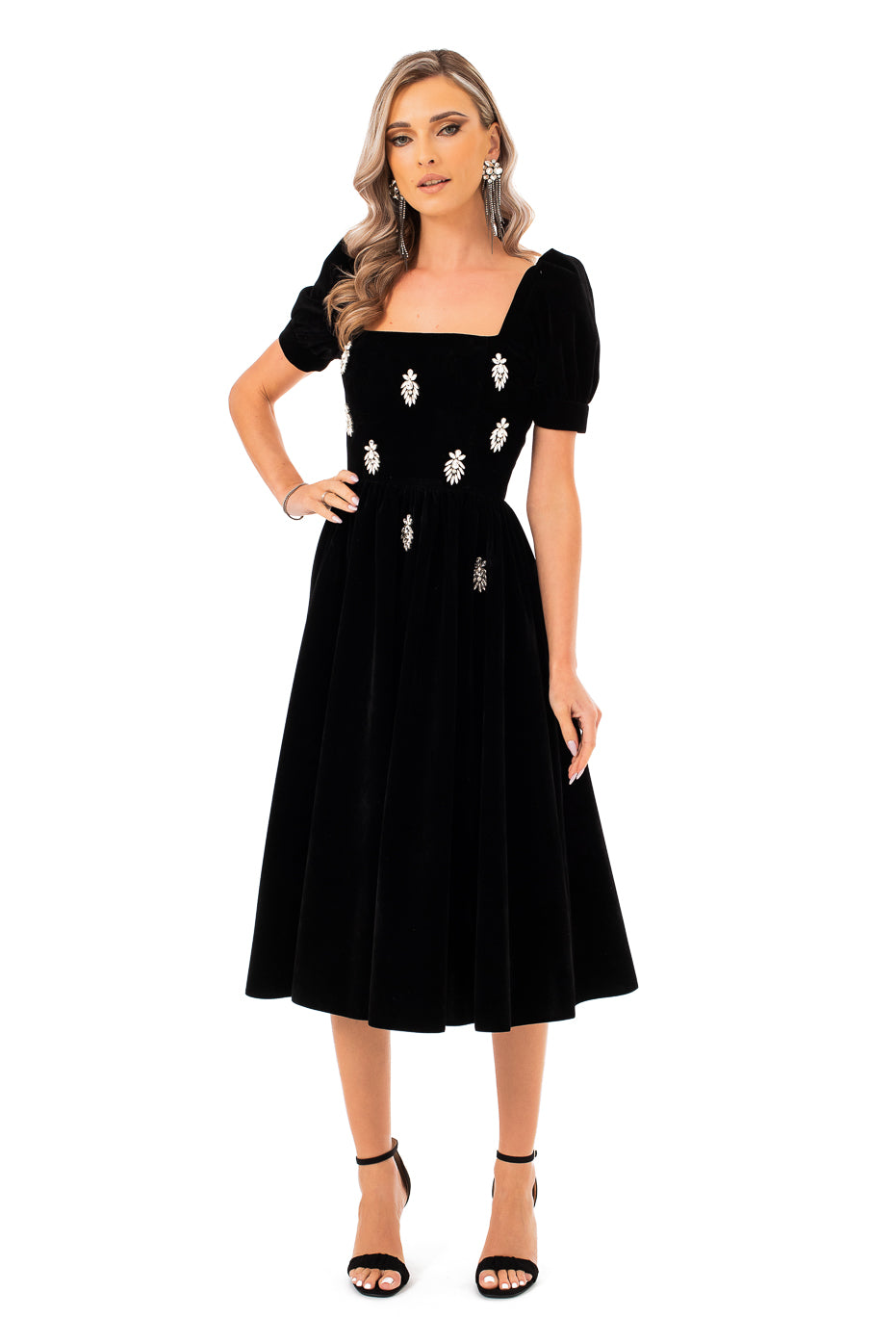 Rochie Eleganta din Catifea cu Aplicatii