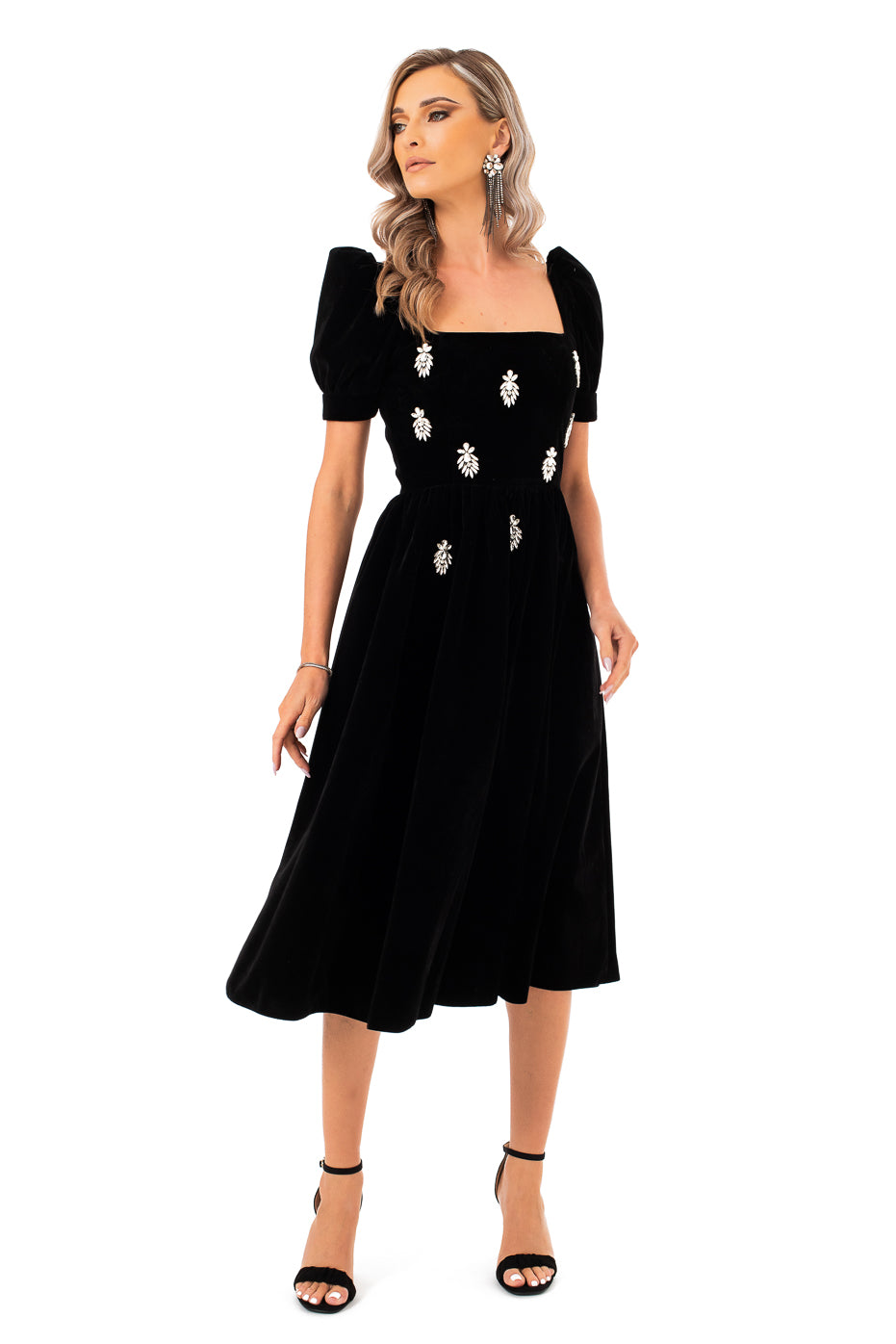 Rochie Eleganta din Catifea cu Aplicatii