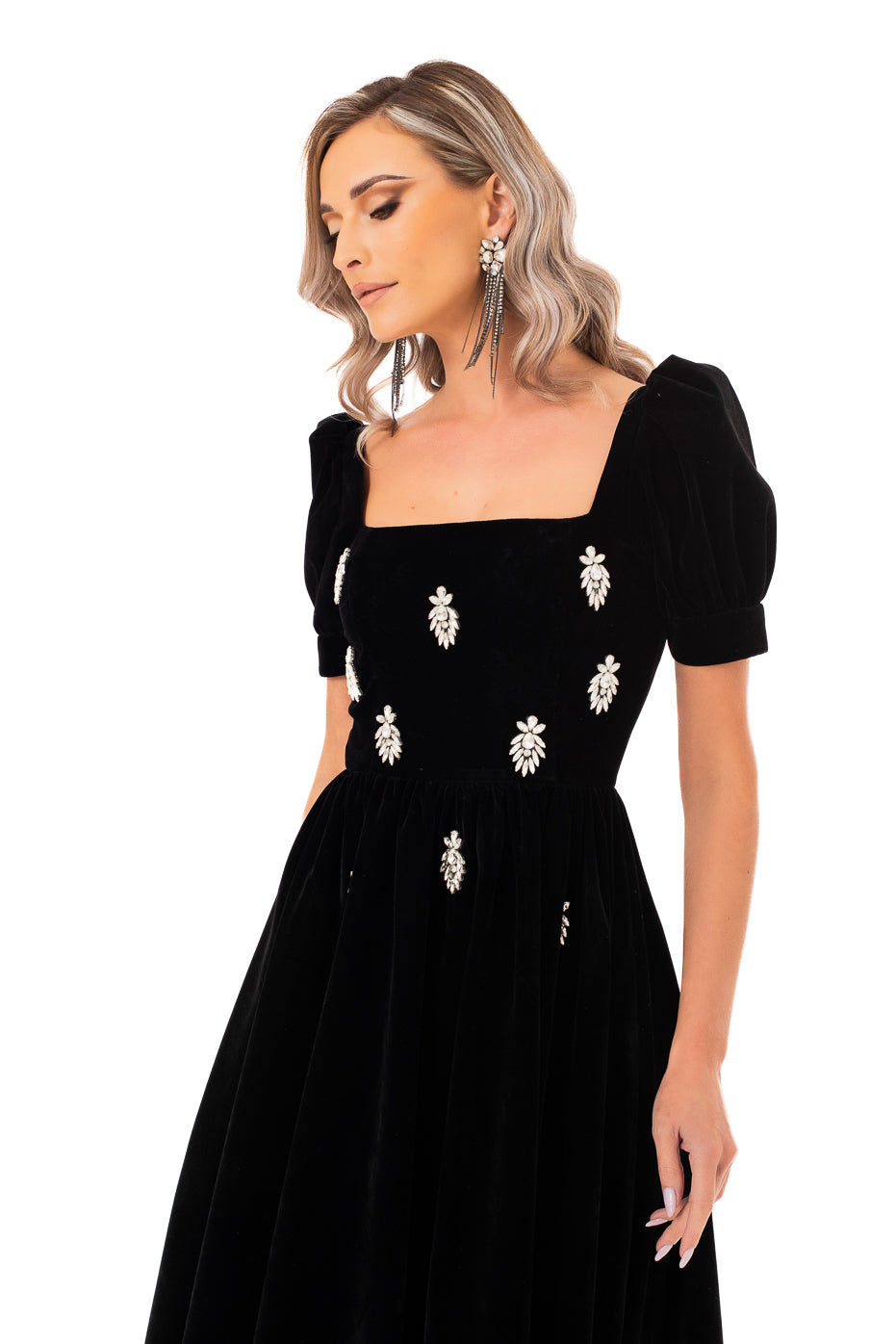 Rochie Eleganta din Catifea cu Aplicatii