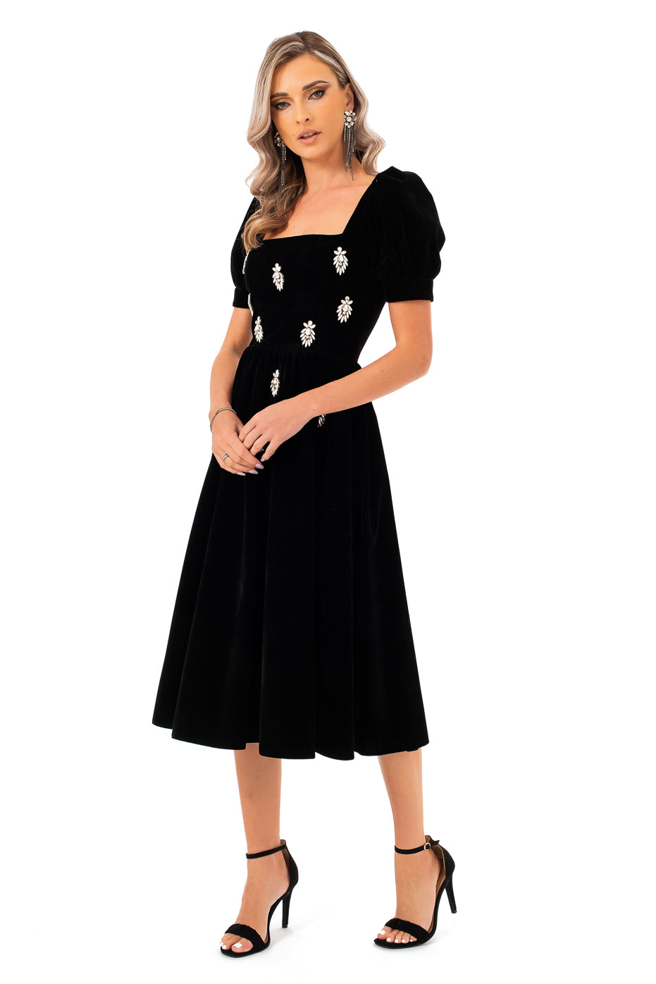 Rochie Eleganta din Catifea cu Aplicatii