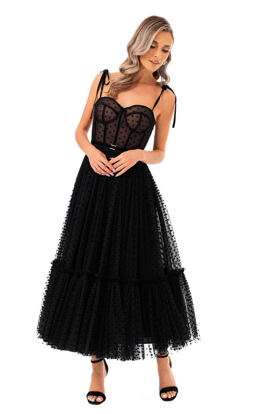Rochie Eleganta tip Corset din Tulle cu Buline