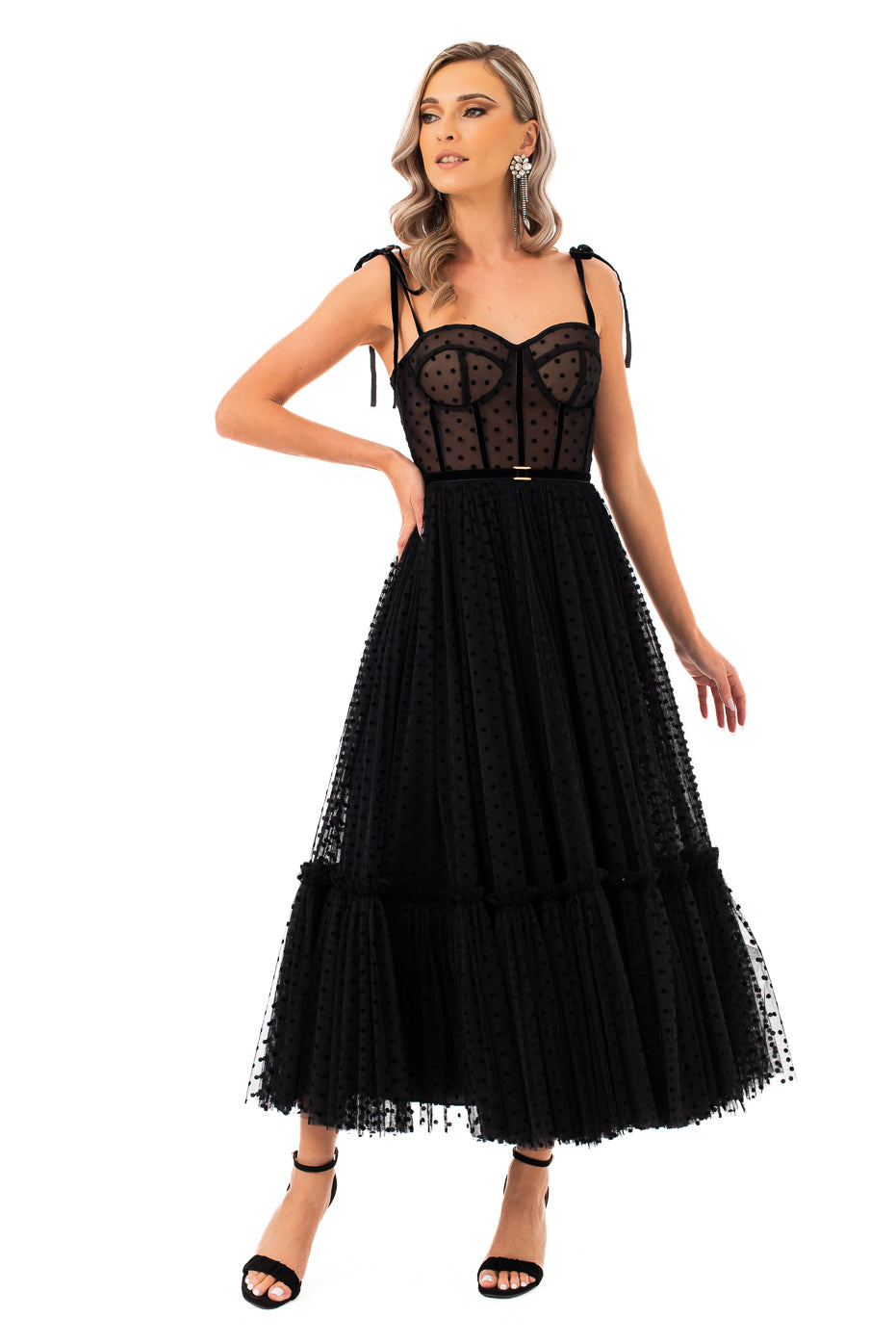 Rochie Eleganta tip Corset din Tulle cu Buline