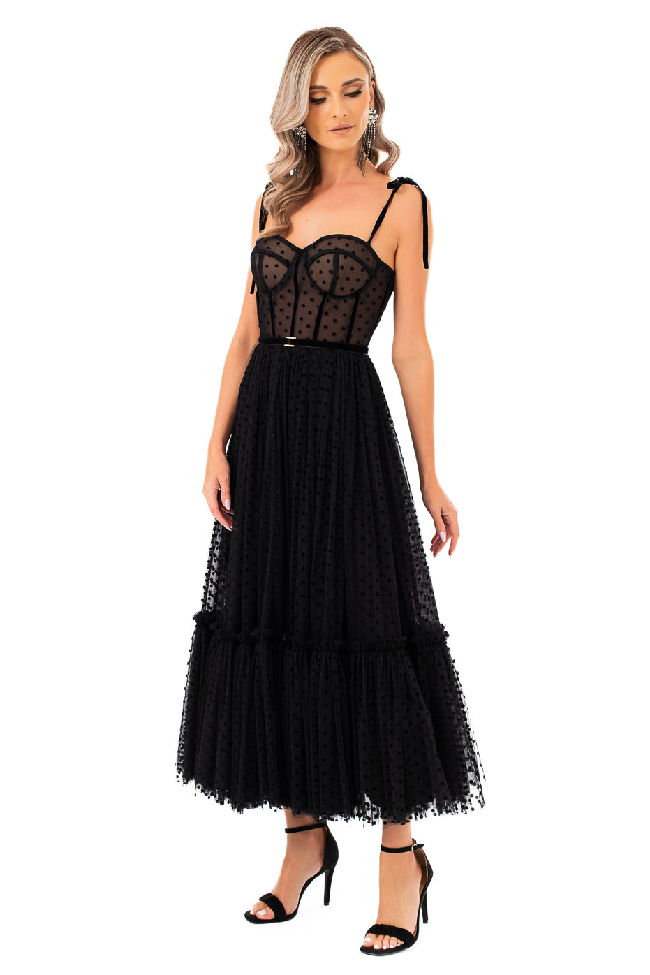 Rochie Eleganta tip Corset din Tulle cu Buline