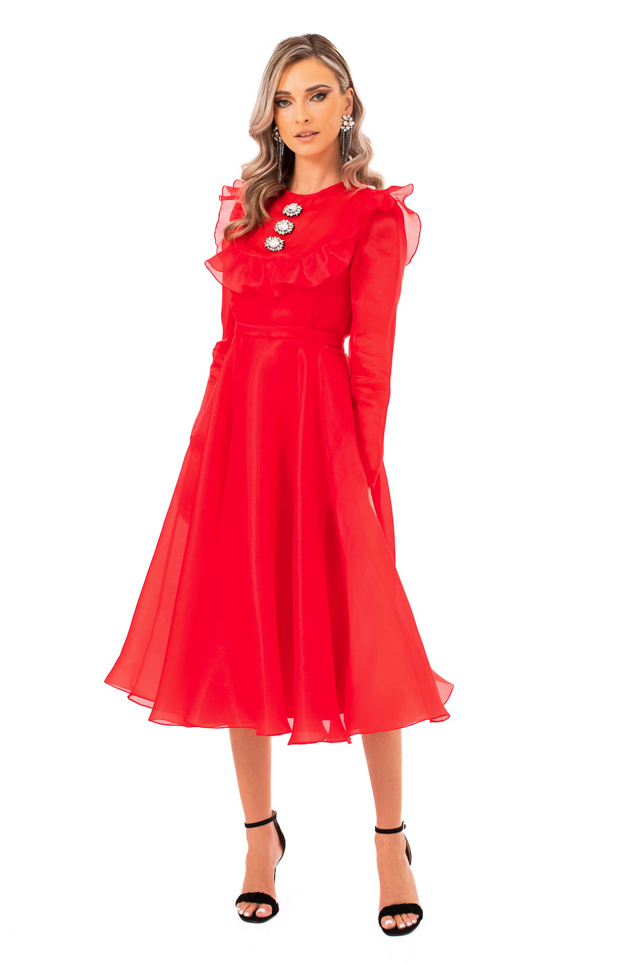 Rochie Midi din Organza cu Aplicatii