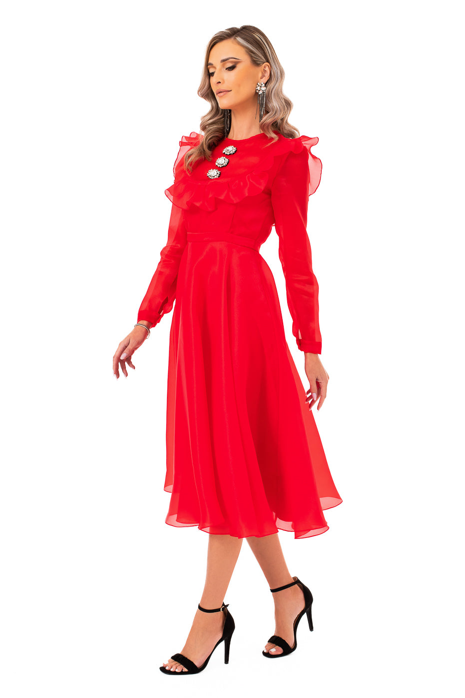 Rochie Midi din Organza cu Aplicatii