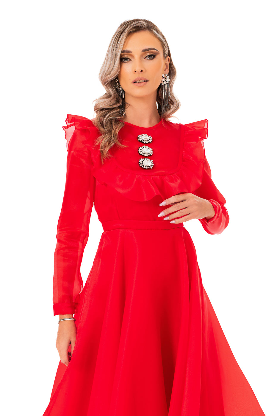 Rochie Midi din Organza cu Aplicatii