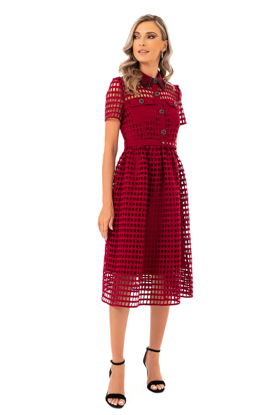 Rochie Midi cu Nasturi si Centura in Talie - LIMITED EDITION