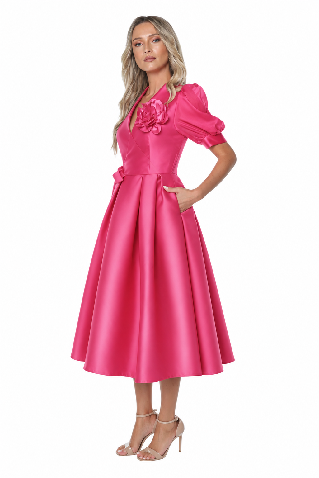 Rochie Parte peste Parte din Tafta Fucsia