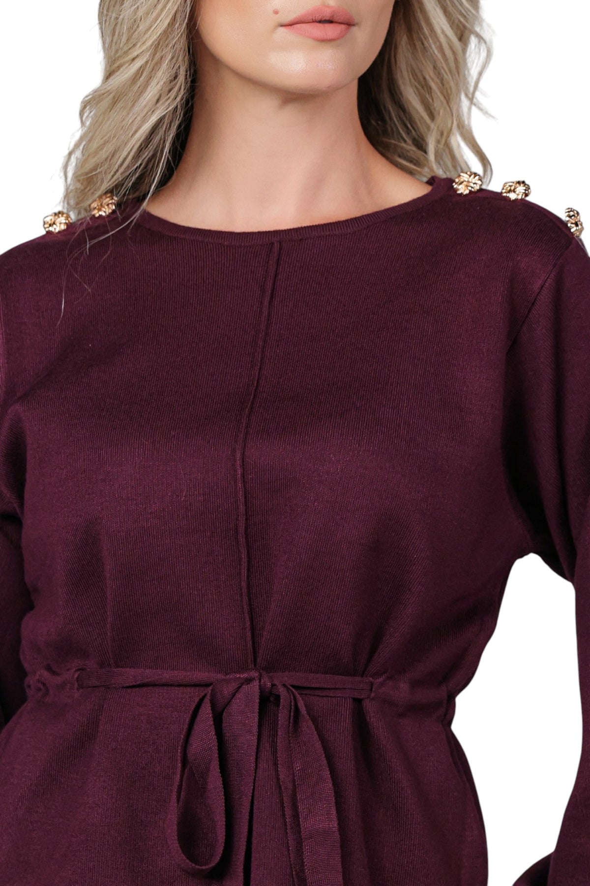 Compleu cu Fusta Midi si Bluza cu Cordon in Talie