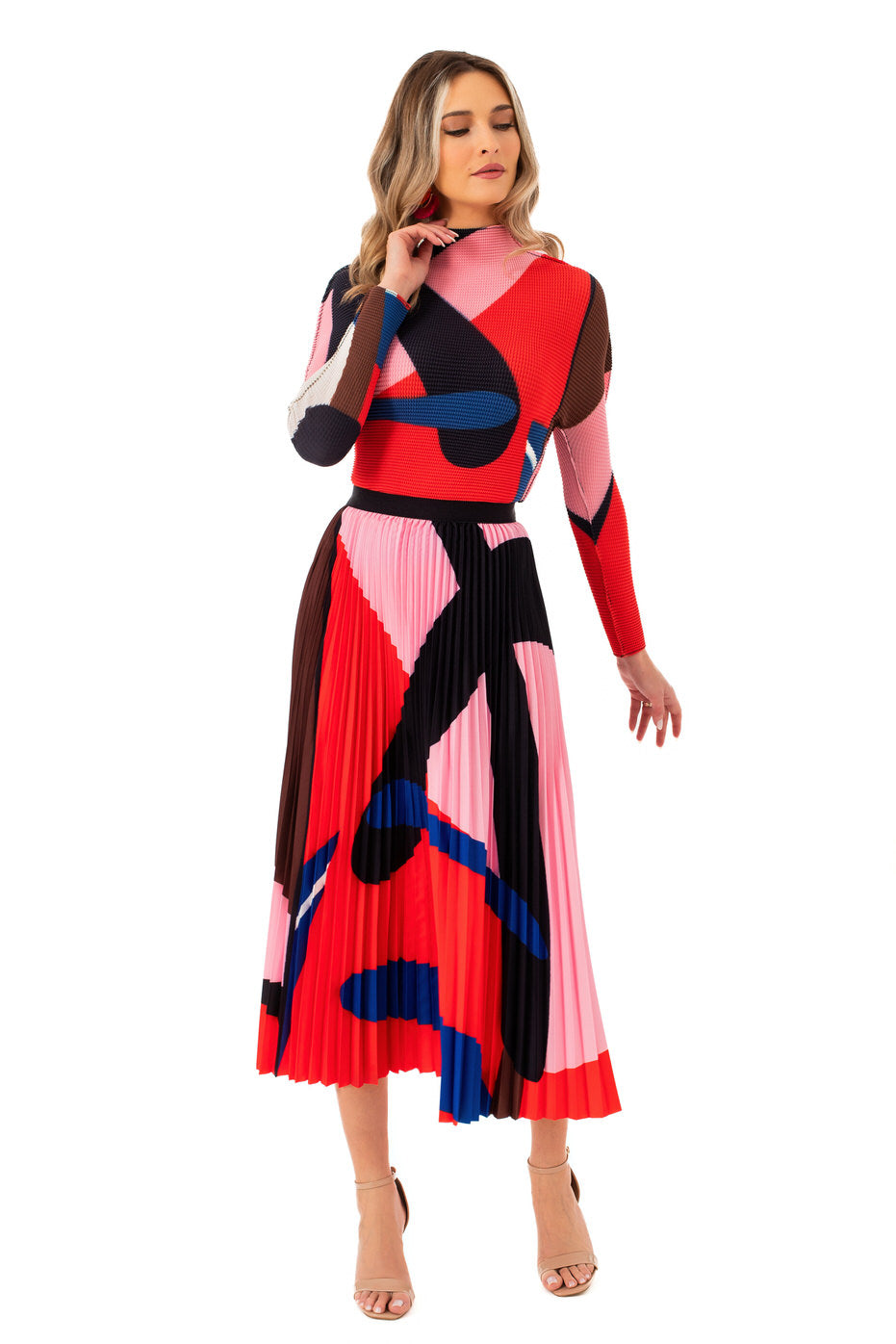 Costum Multicolor cu Fusta Plisata - LIMITED EDITION
