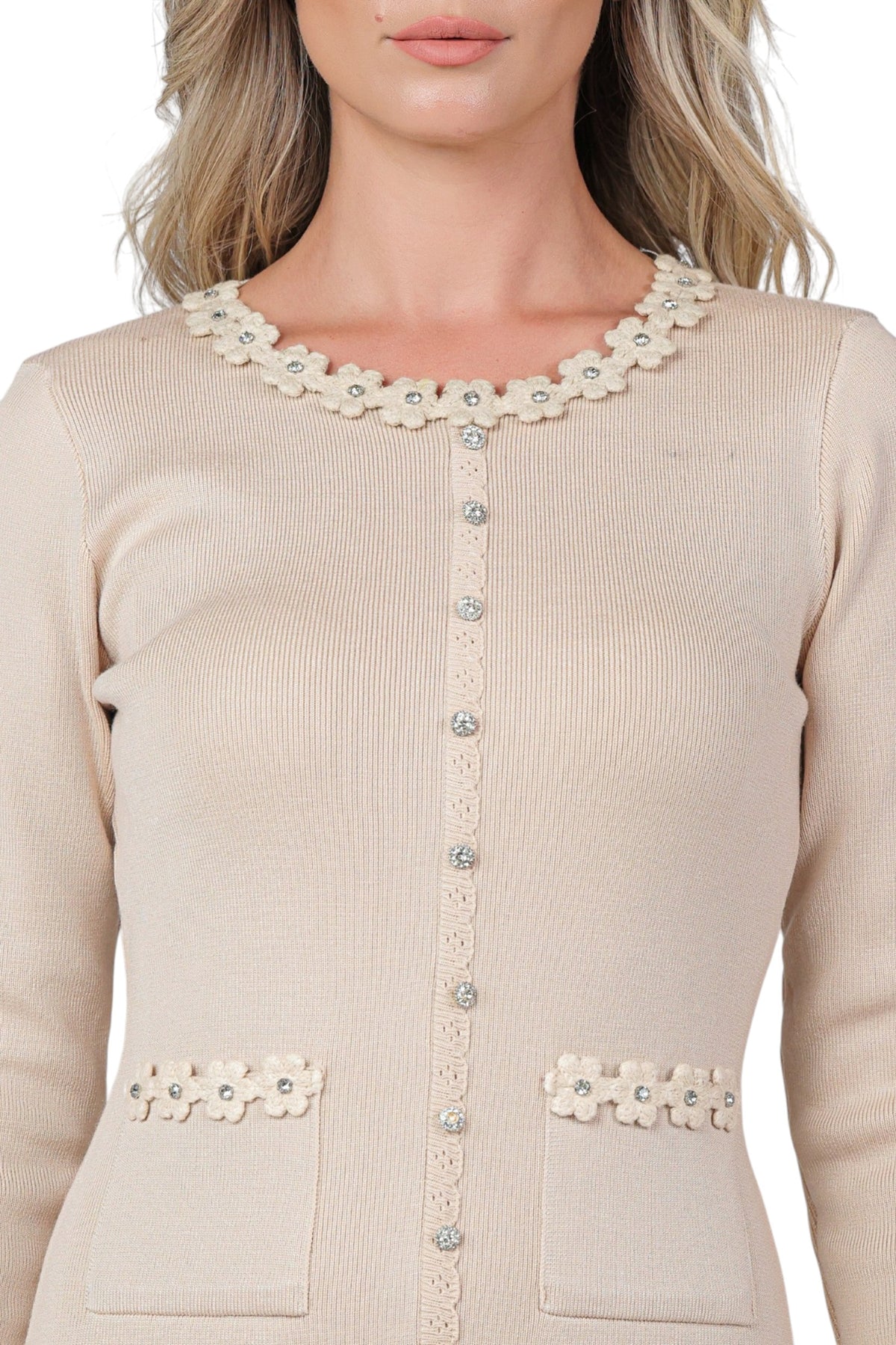 Rochie Bej din Tricot cu Pliseu