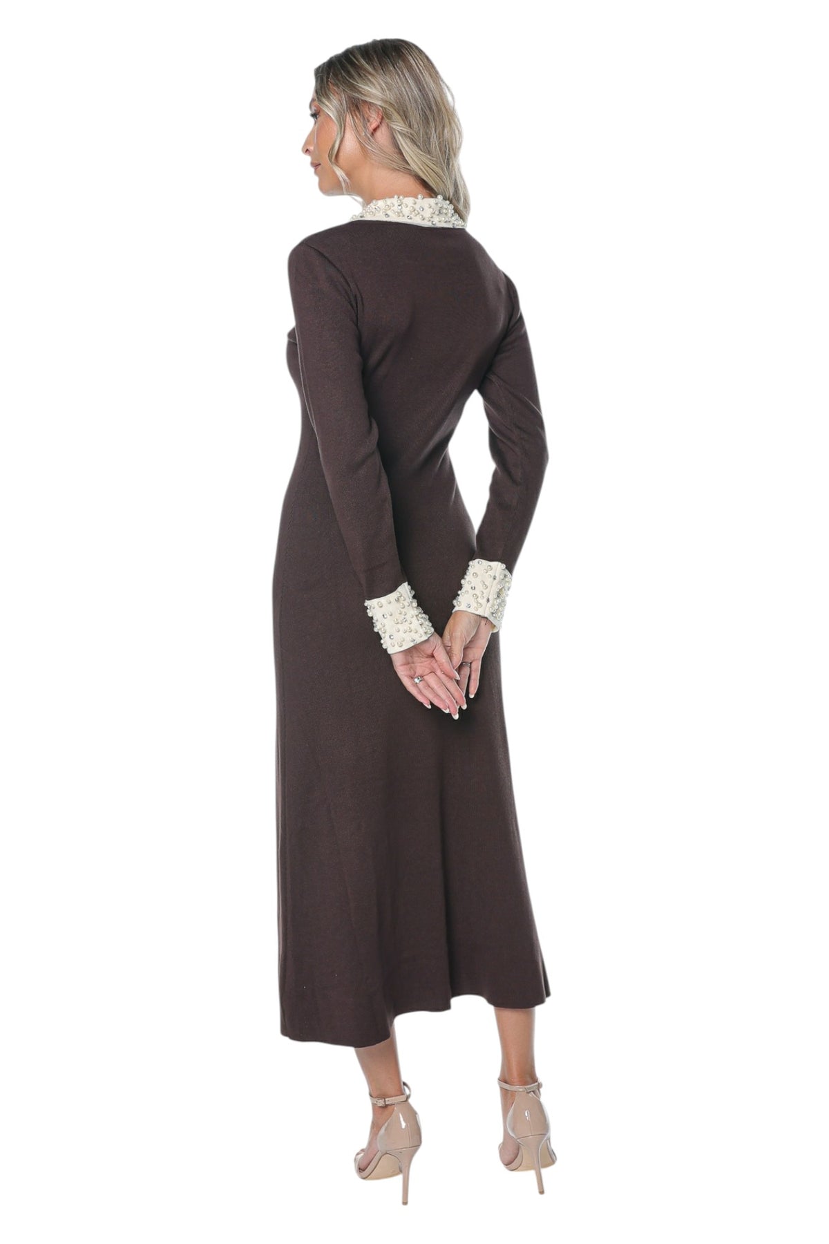 Rochie Conica cu Guler si Mansete din Perle