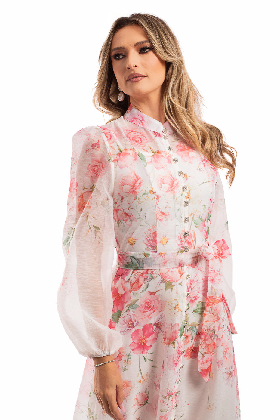 Rochie Deosebita din Organza Alba cu Flori