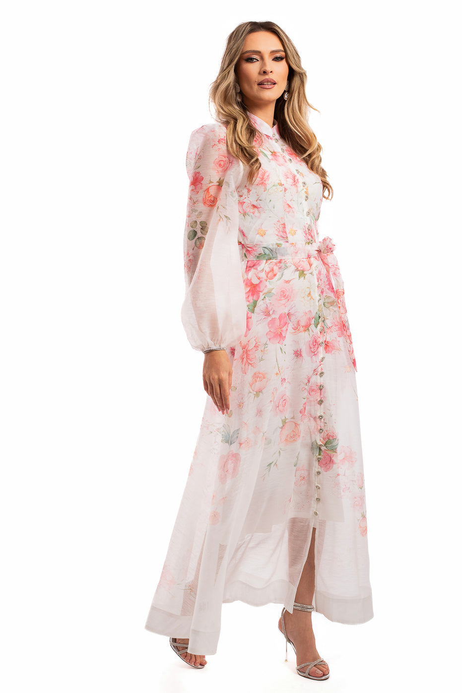 Rochie Deosebita din Organza Alba cu Flori