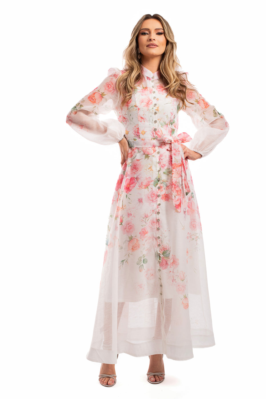 Rochie Deosebita din Organza Alba cu Flori