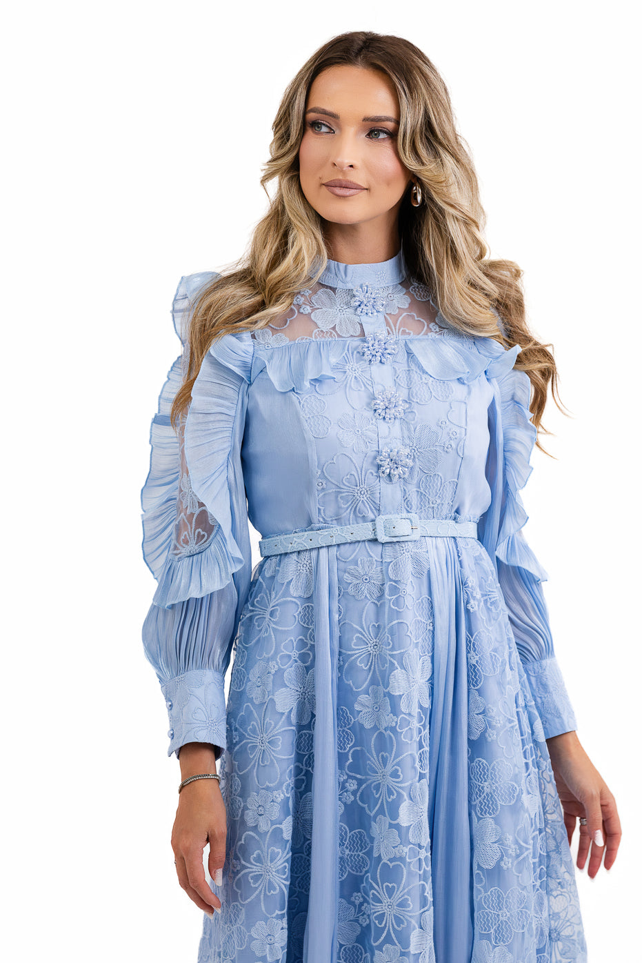 Rochie Din Matase Si Dantela Albastra