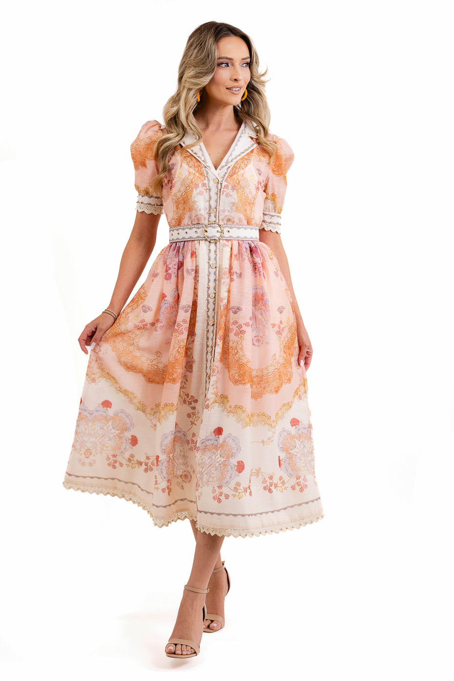 Rochie Din Organza Cu Centura In Talie Si Maneci Bufante