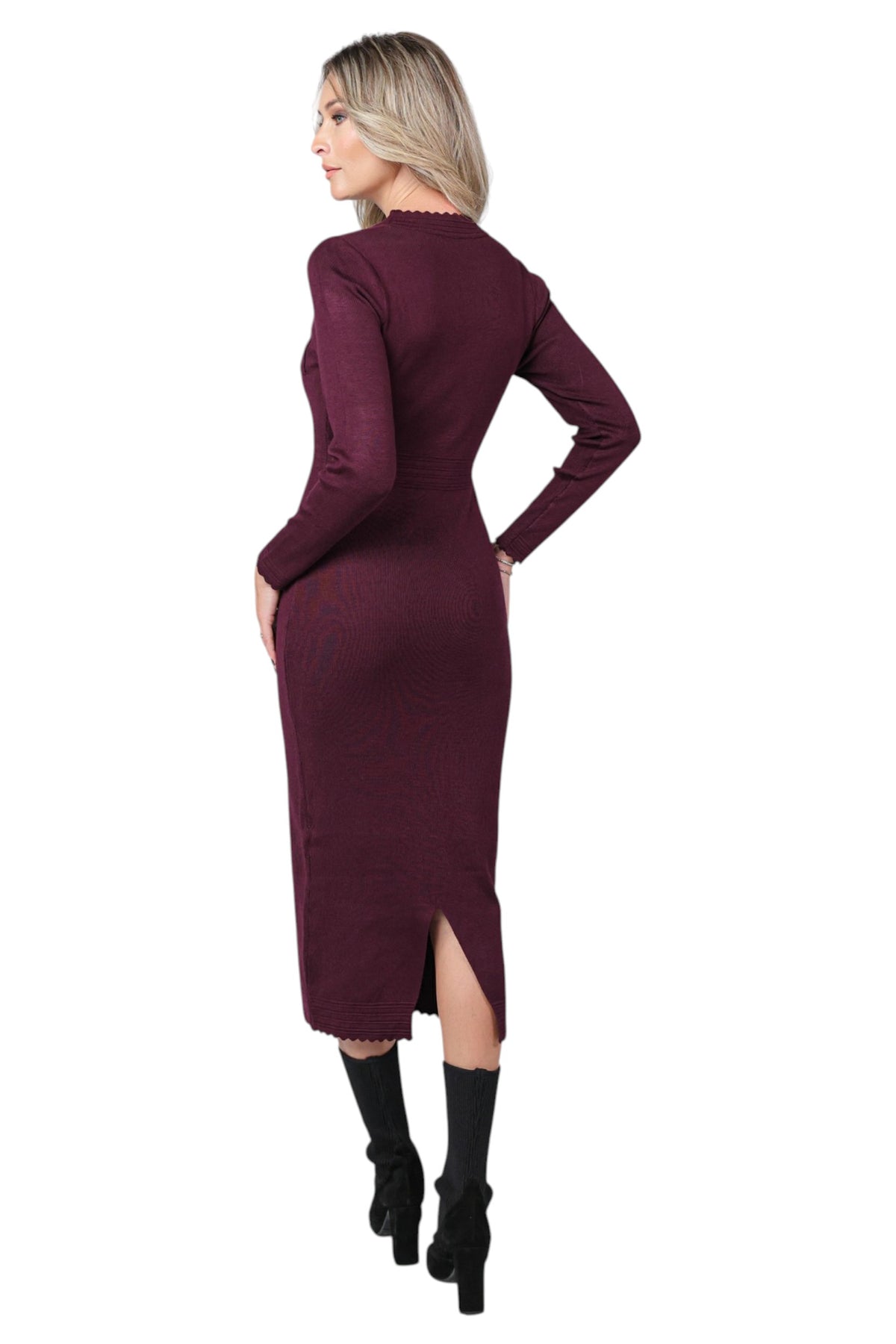 Rochie Dreapta din Tricot Burgundy