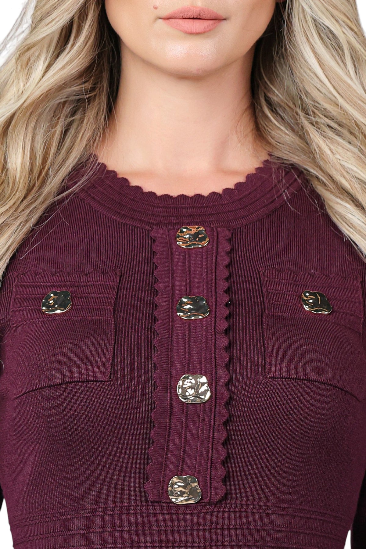 Rochie Dreapta din Tricot Burgundy