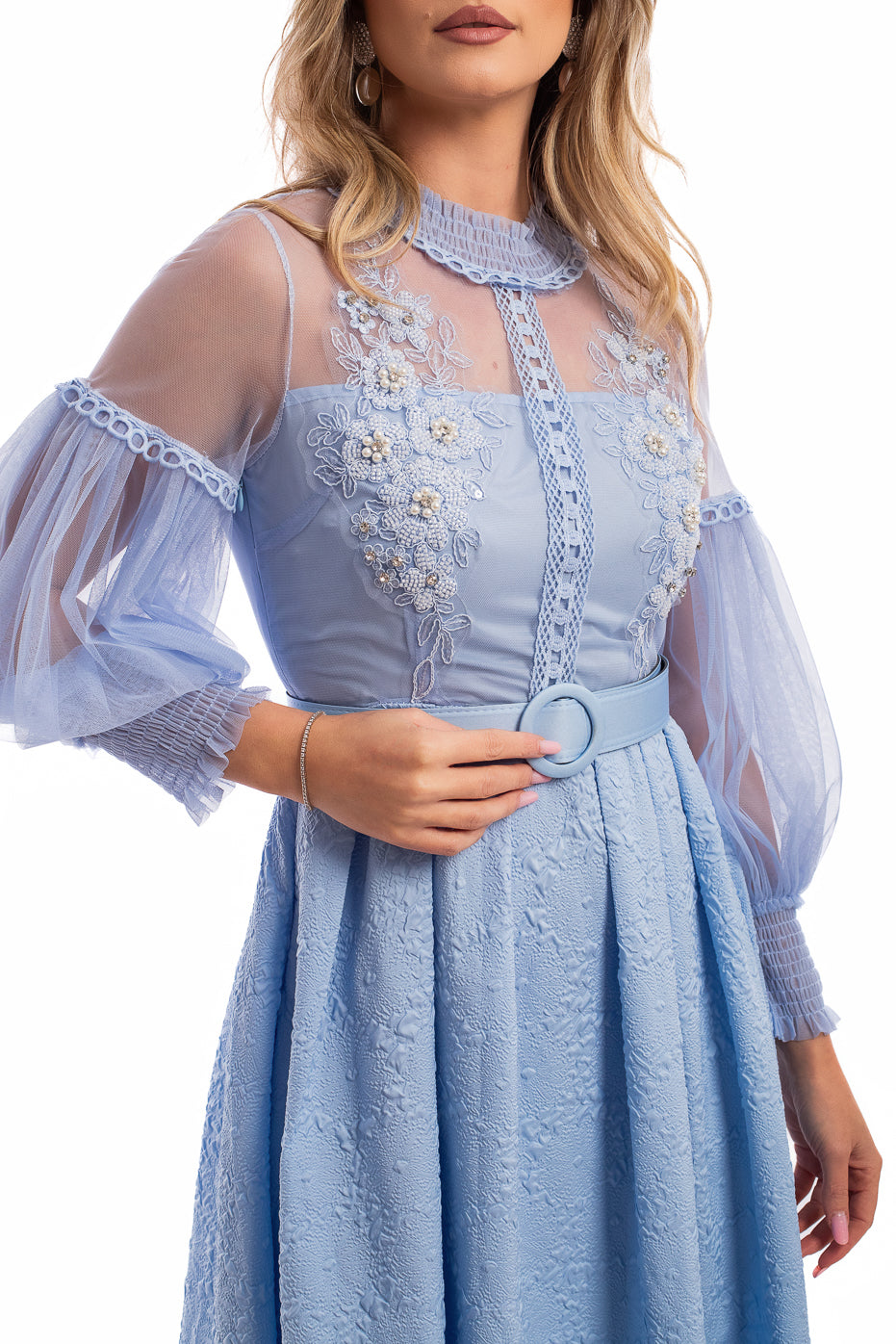 Rochie Eleganta Bleu cu Aplicatii