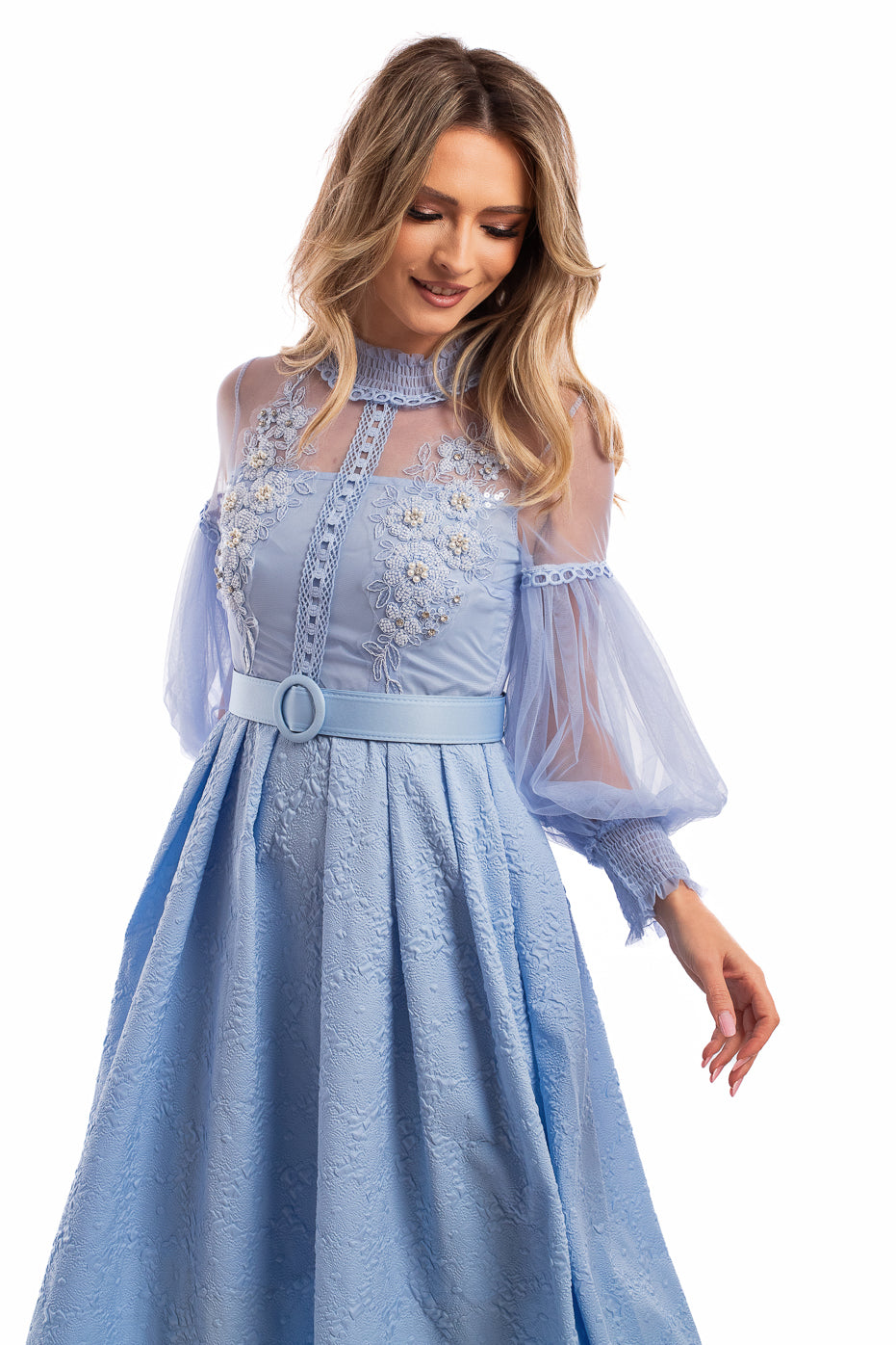 Rochie Eleganta Bleu cu Aplicatii