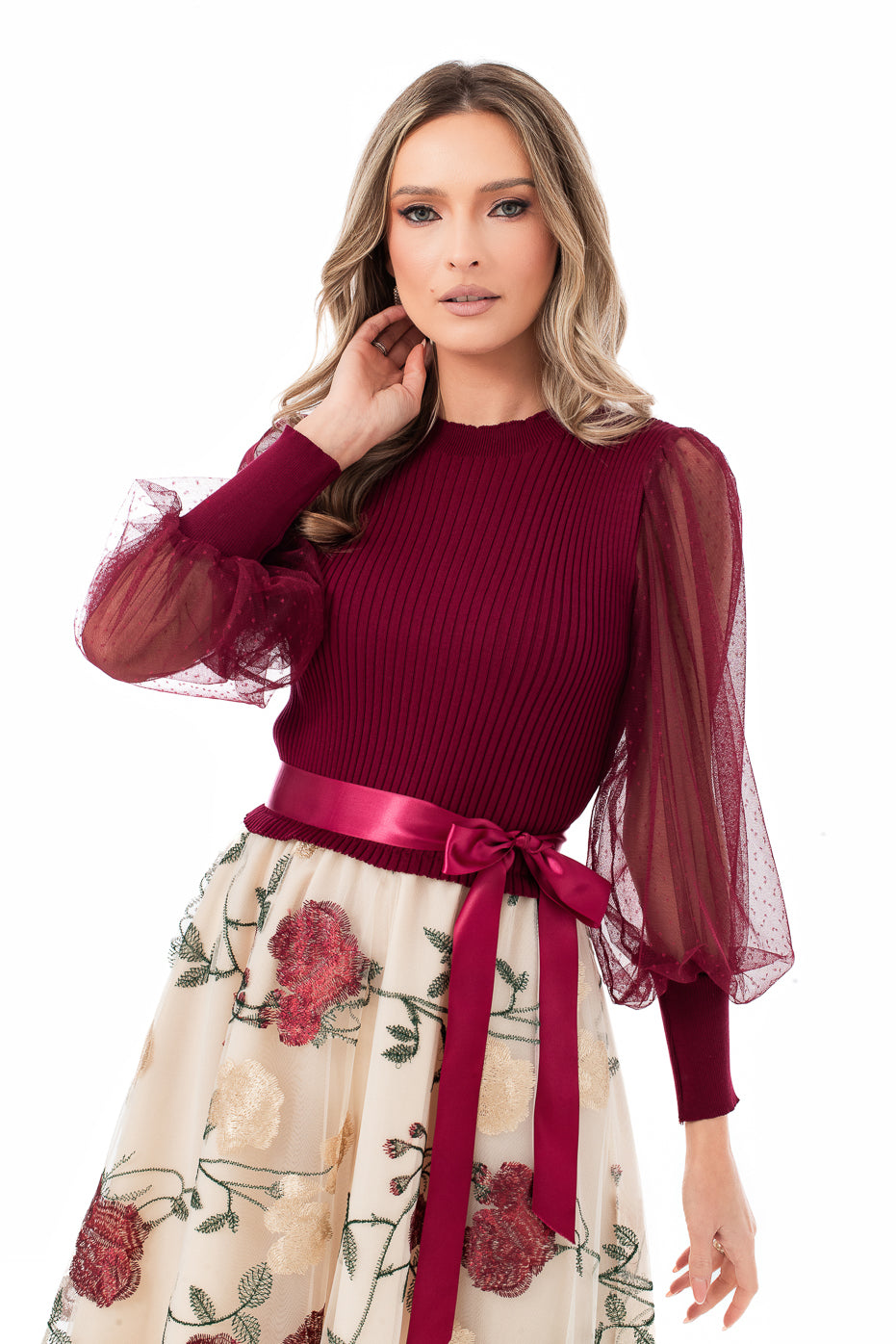 Rochie Eleganta cu Fusta din Tulle Brodat