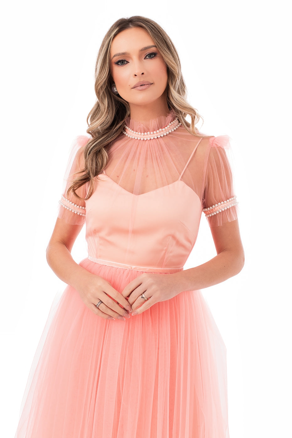 Rochie Eleganta din Tulle cu Aplicatii din Perle