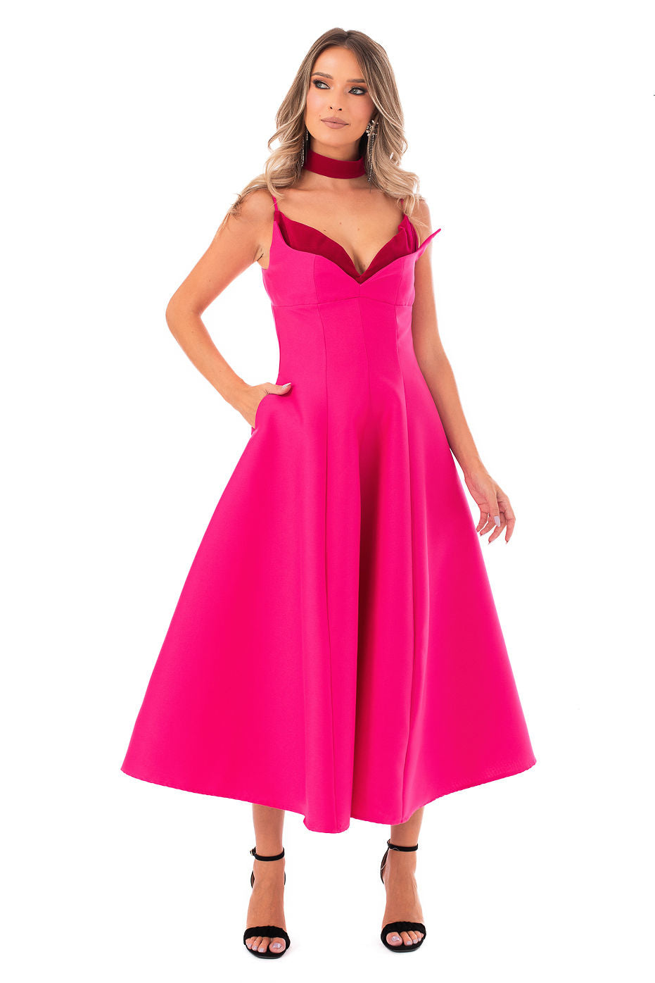 Rochie Fucsia De Seara Cu Bretele- LIMITED EDITION