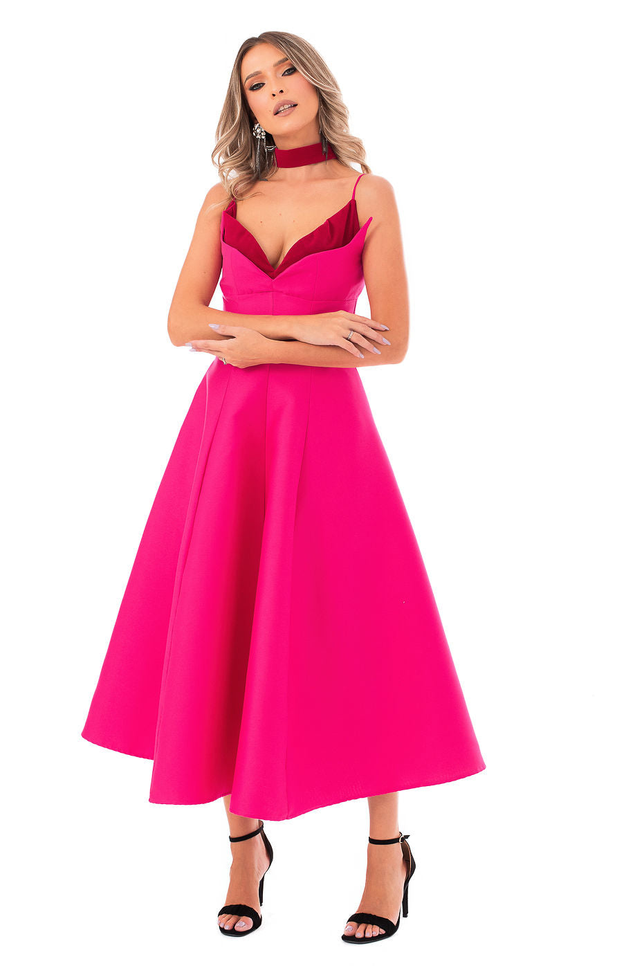 Rochie Fucsia De Seara Cu Bretele- LIMITED EDITION