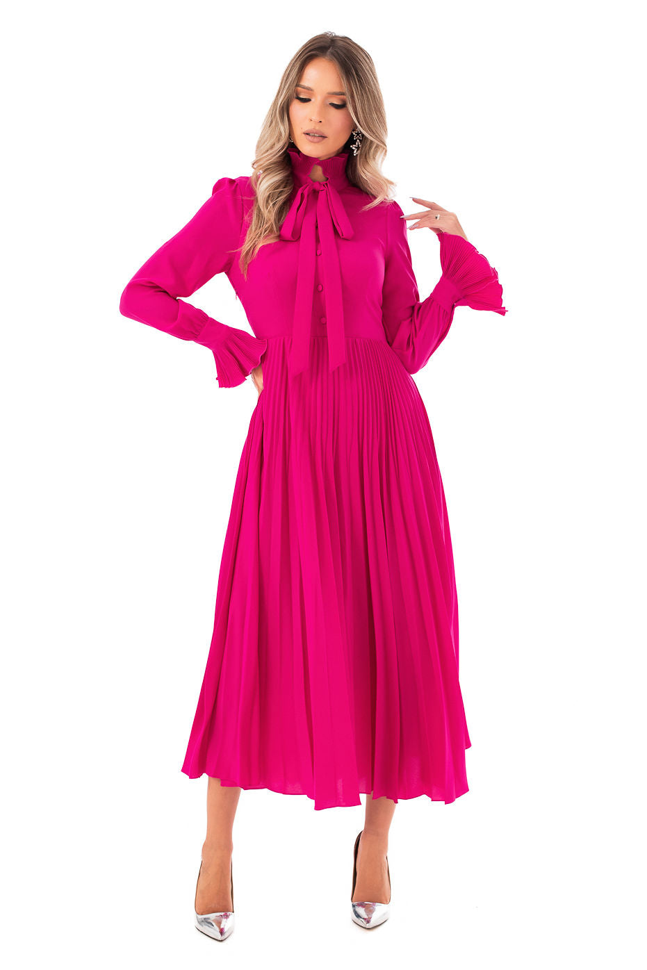 Rochie Fucsia cu Fusta Plisata - LIMITED EDITION