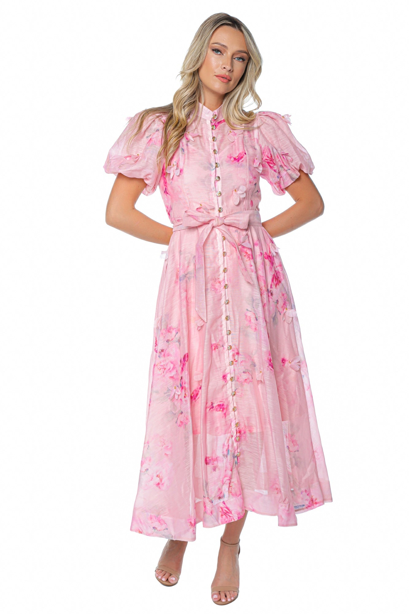 Rochie Lunga Cu Aplicatii Tip Floare
