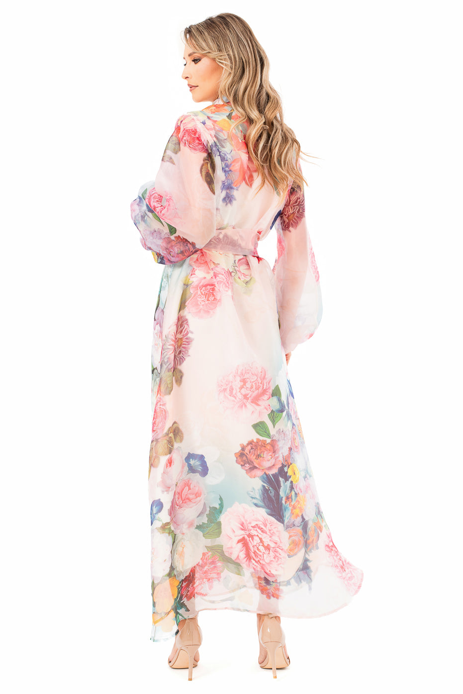 Rochie Lunga din Organza cu Imprimeu