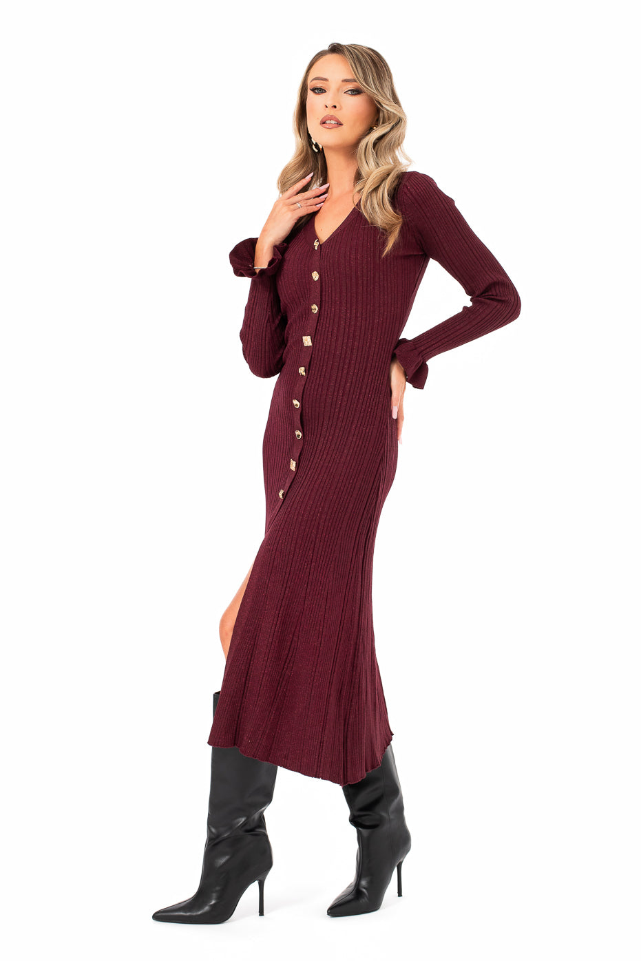 Rochie Midi Burgundy Din Tricot