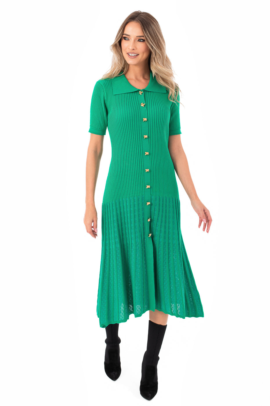 Rochie Midi Verde Din Tricot