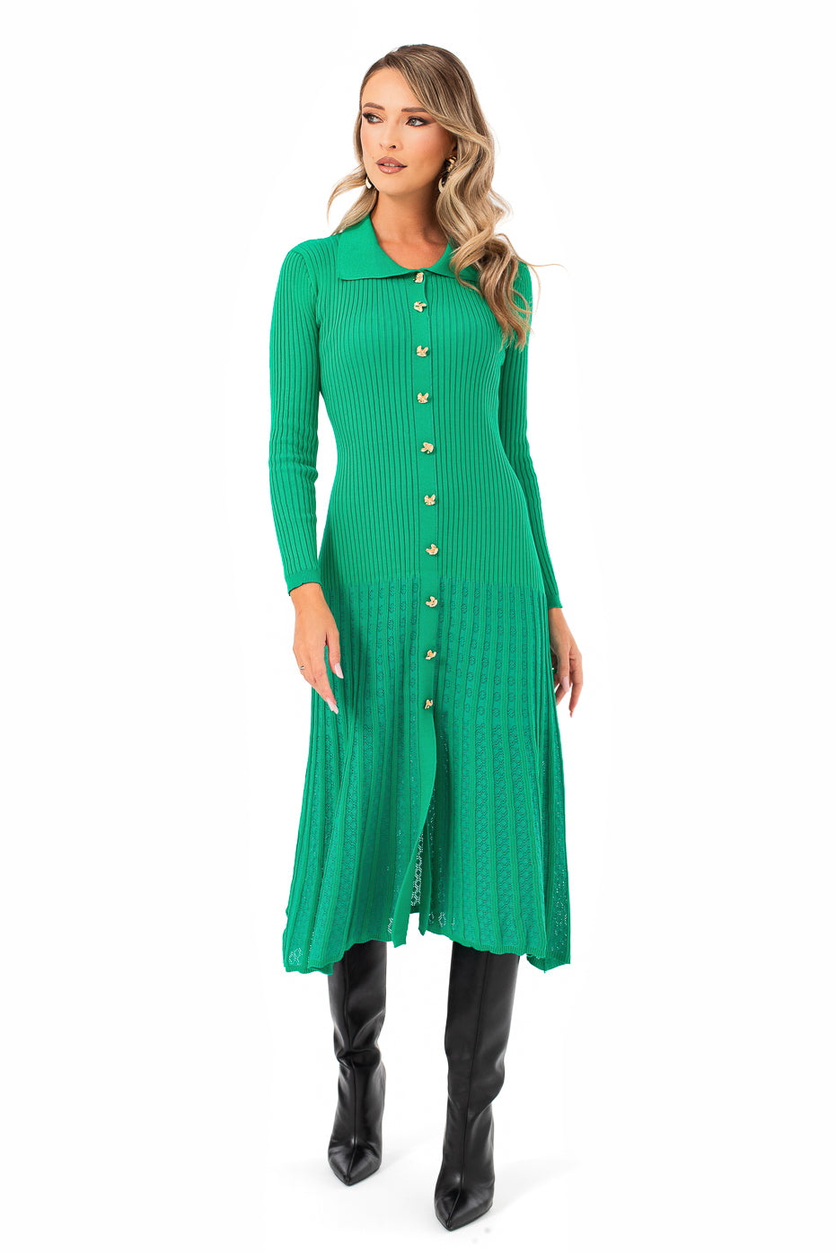 Rochie Midi Verde Din Tricot