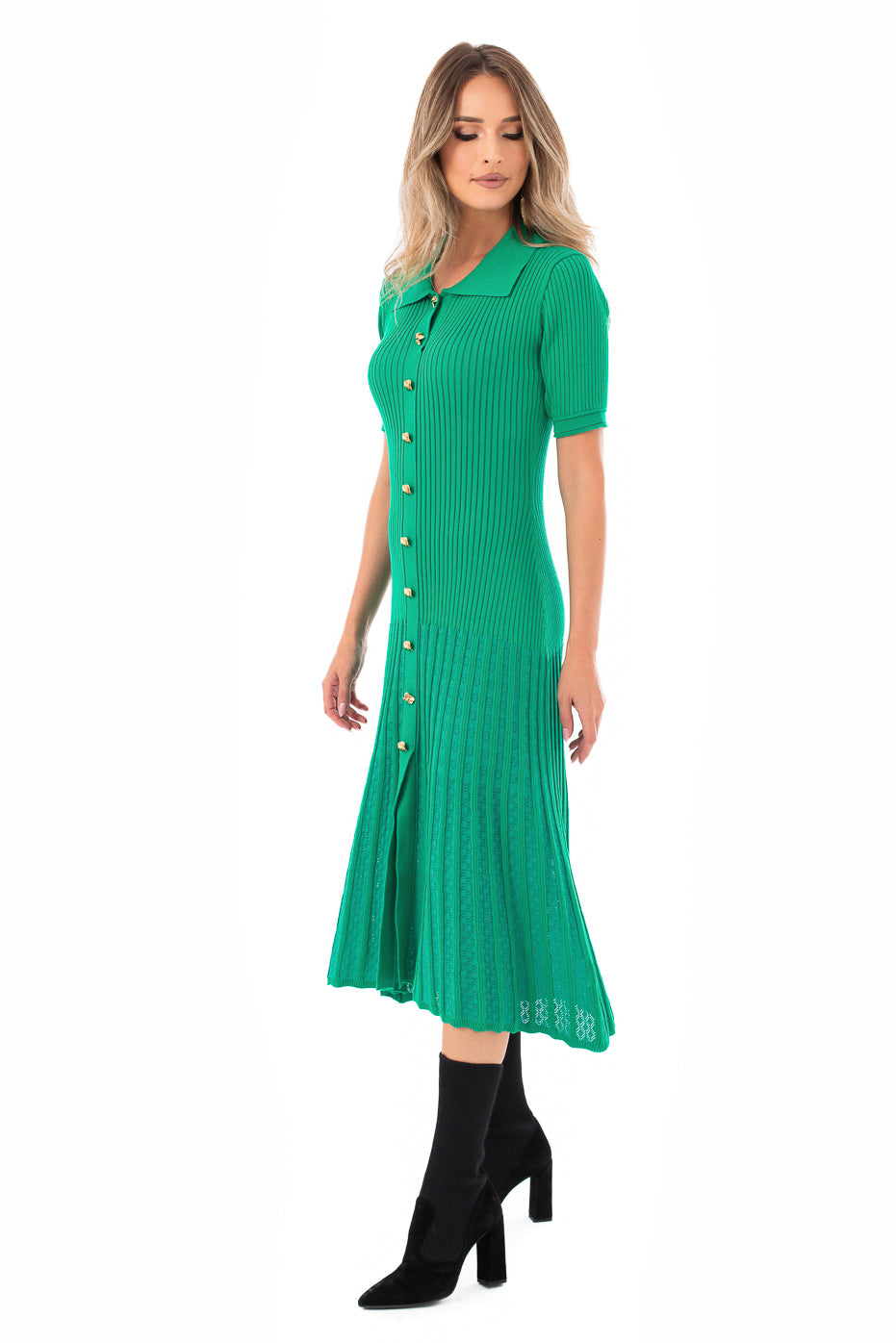 Rochie Midi Verde Din Tricot