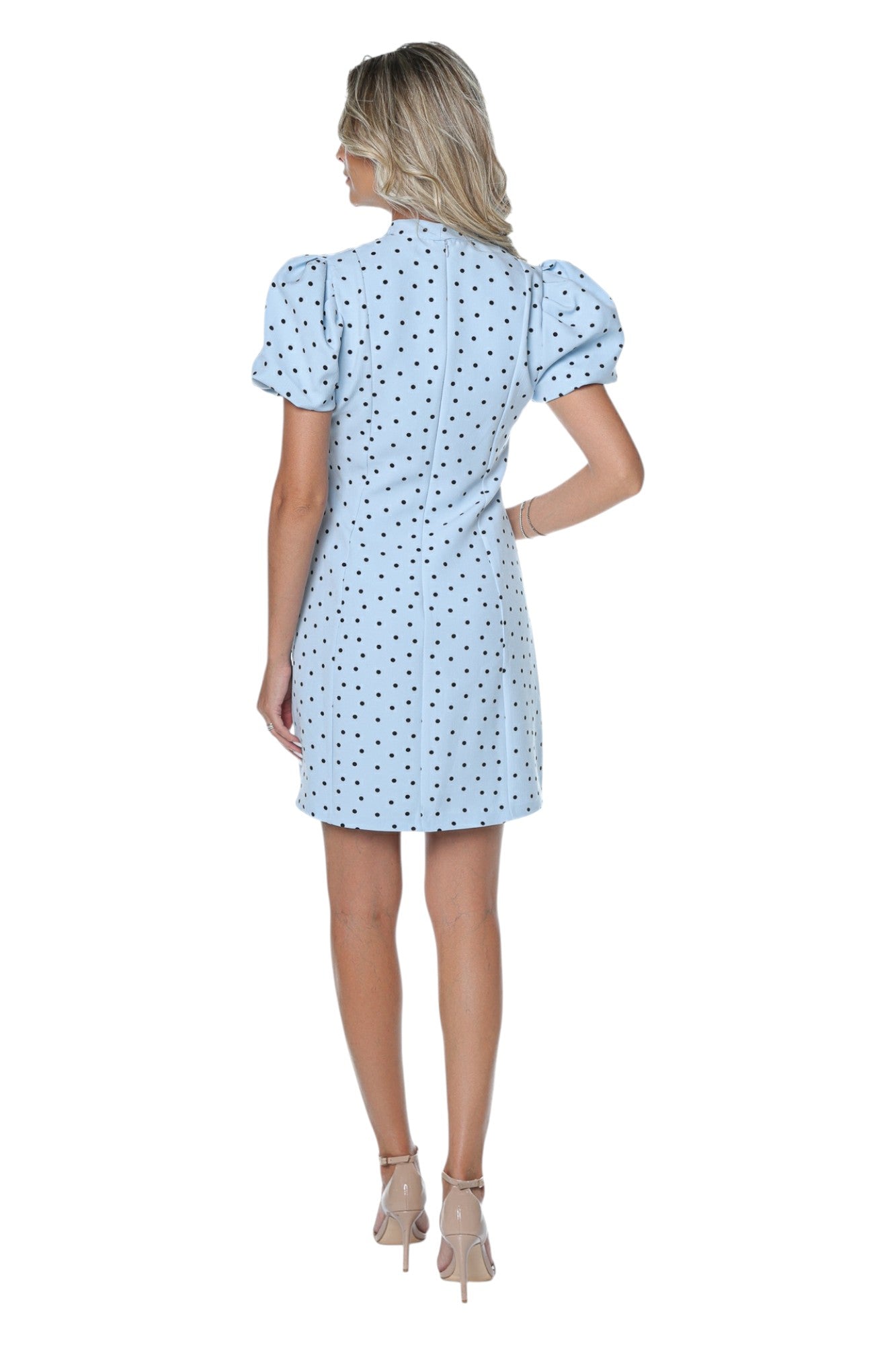 Rochie Mini cu Buline si Maneci Bufante