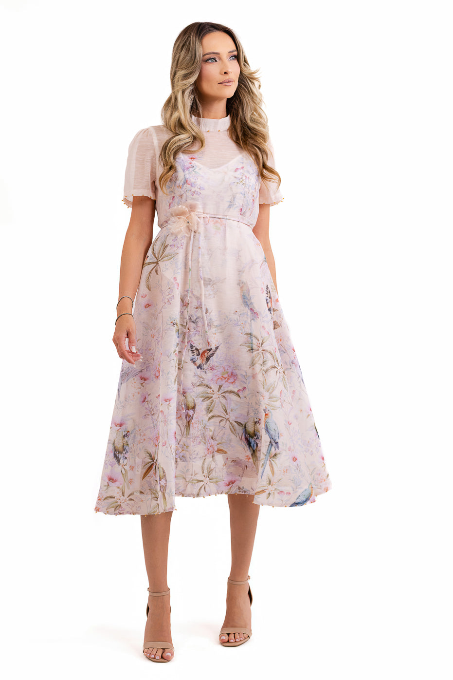 Rochie Organza Imprimata Cu Maneci Scurte