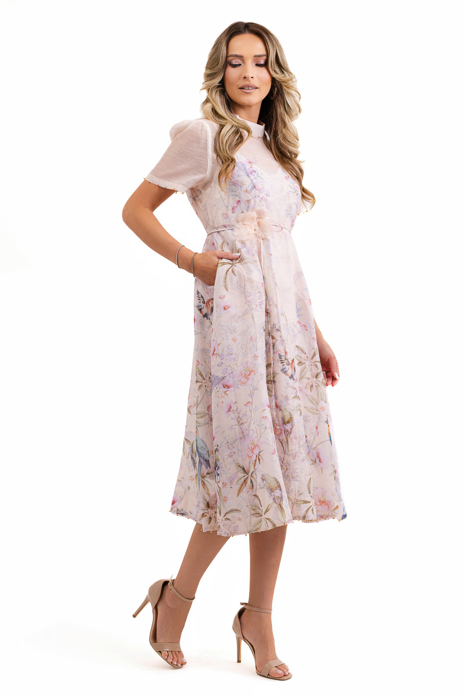 Rochie Organza Imprimata Cu Maneci Scurte