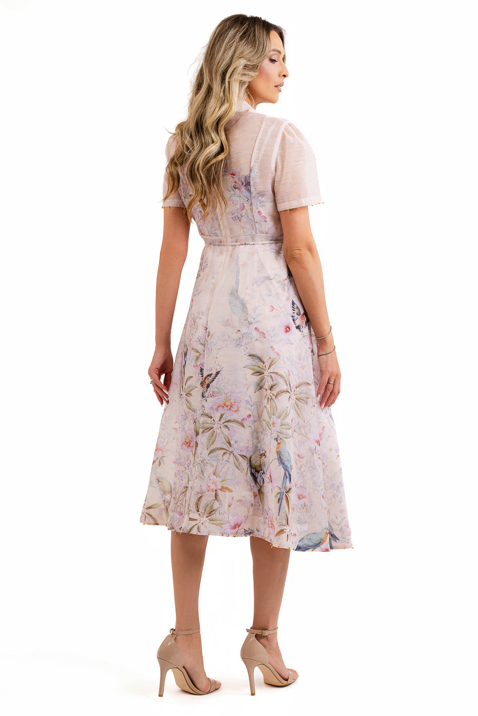 Rochie Organza Imprimata Cu Maneci Scurte