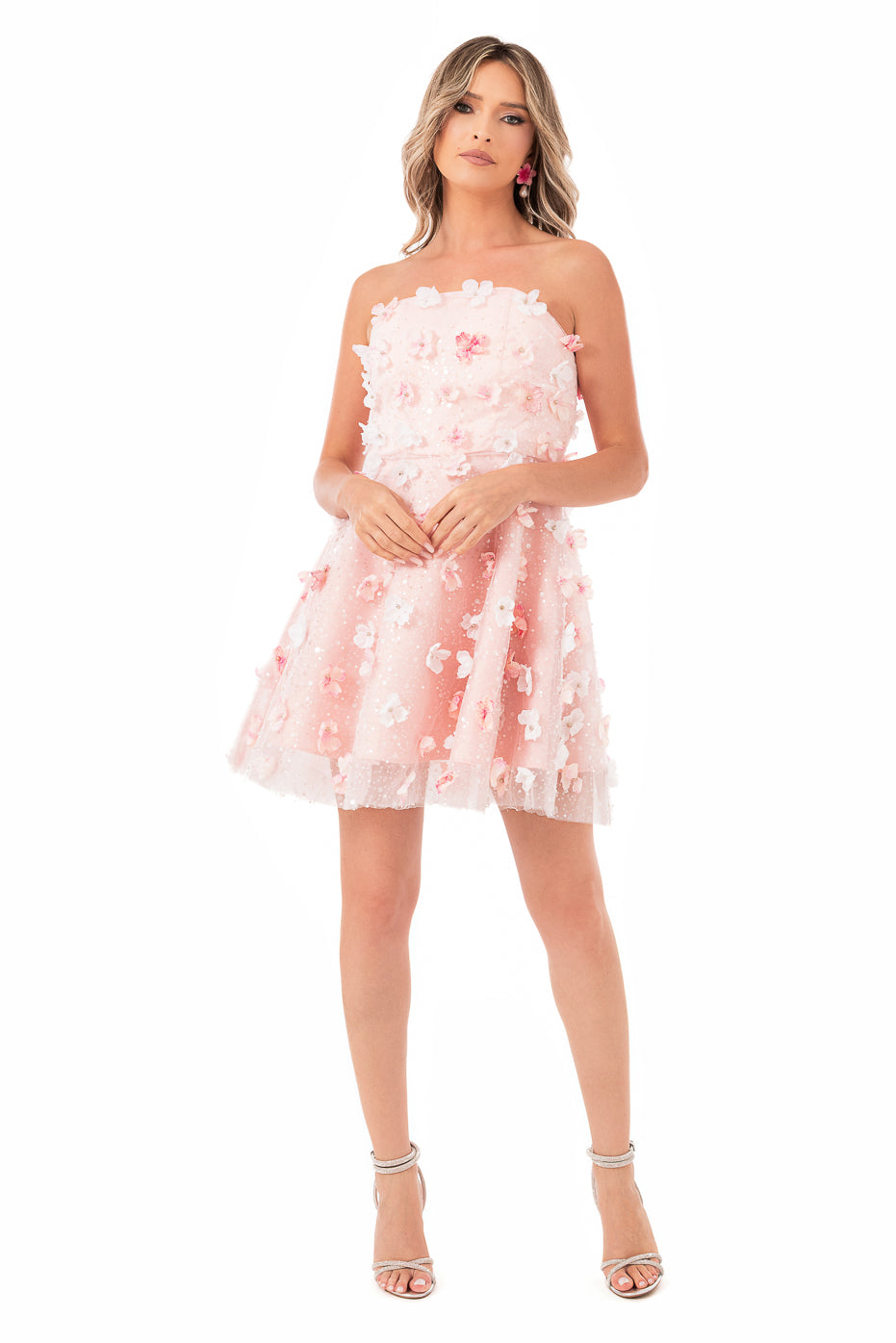 Rochie Scurta cu Flori Aplicate