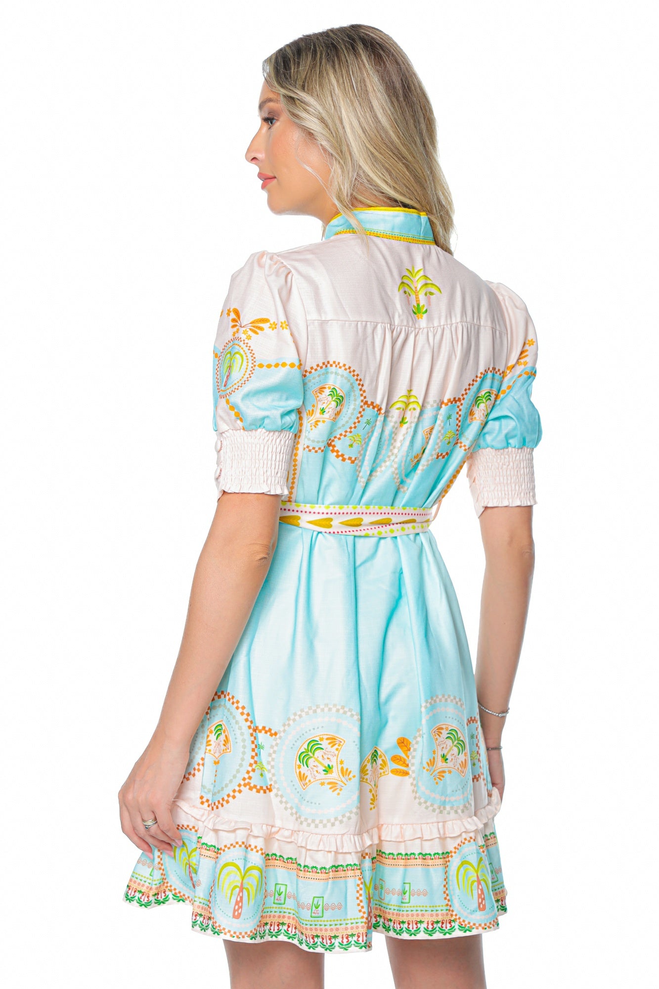Rochie Scurta cu Nasturi si Cordon in Talie