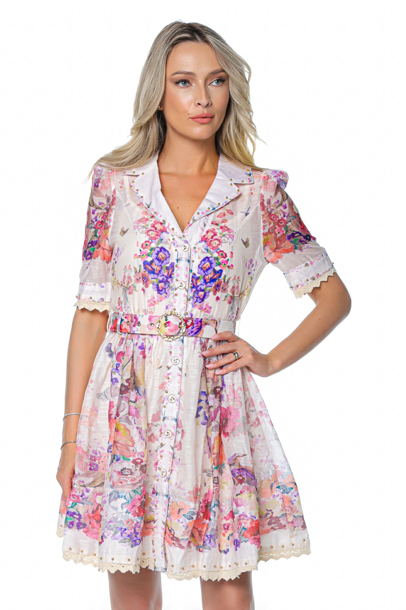 Rochie Scurta din Organza cu Flori