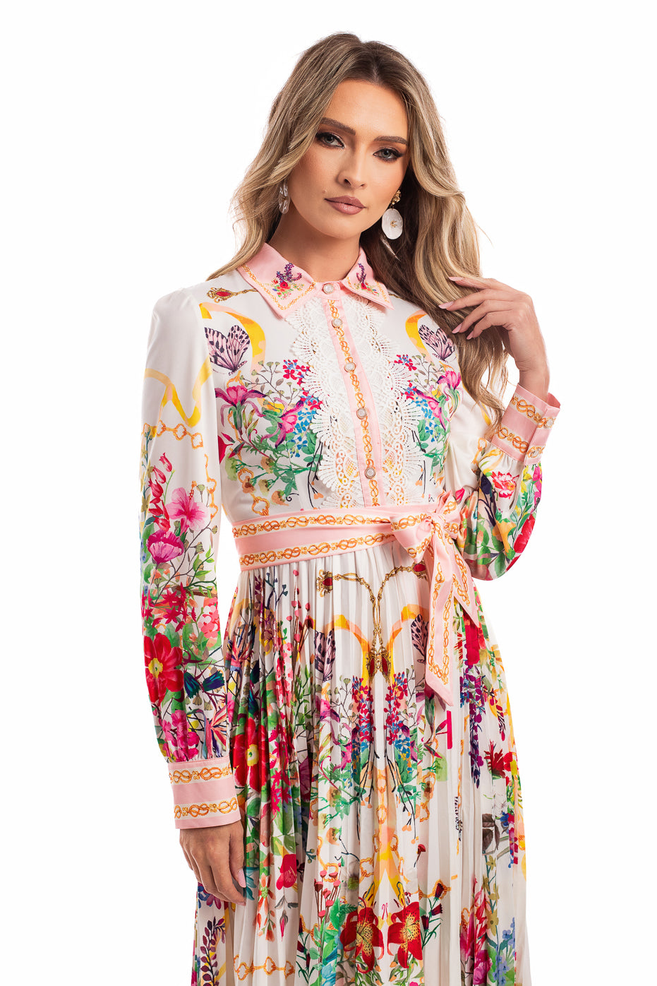 Rochie cu Imprimeu Multicolor si Pliseu